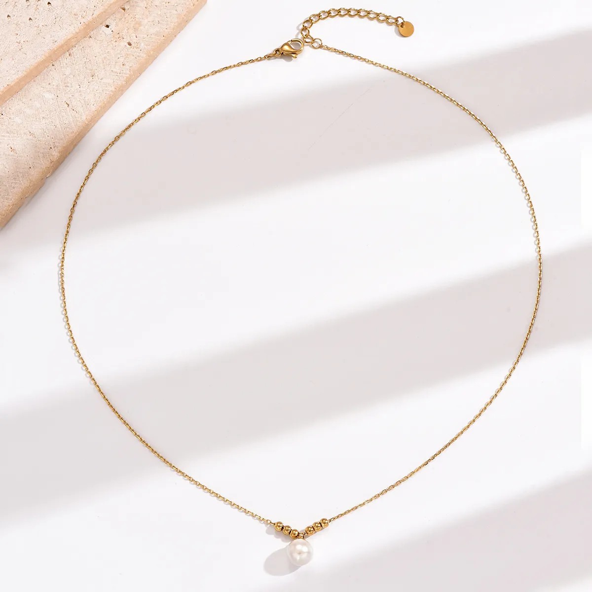 Elegant Simple Style Round Stainless Steel Beaded Plating Inlay Artificial Pearls 14K Gold Plated Pendant Necklace_colorza_2