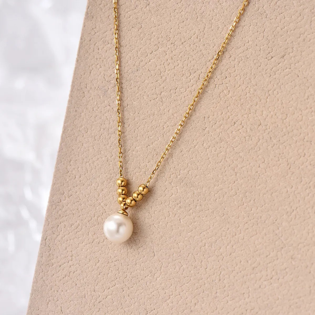 Elegant Simple Style Round Stainless Steel Beaded Plating Inlay Artificial Pearls 14K Gold Plated Pendant Necklace_colorza_4