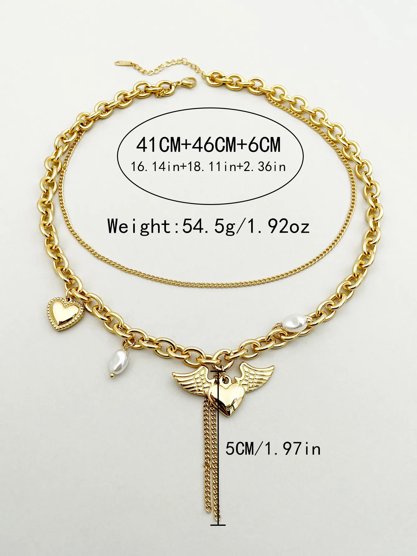 Casual Hip-Hop Streetwear Heart Shape Wings Stainless Steel Layered Plating Gold Plated Layered Necklaces_colorza_3