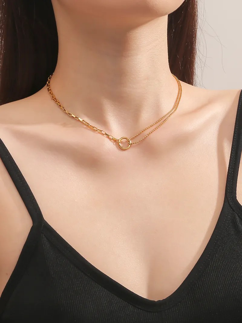 Elegant Luxurious Round Titanium Steel Polishing Plating 18K Gold Plated Necklace_colorza_1