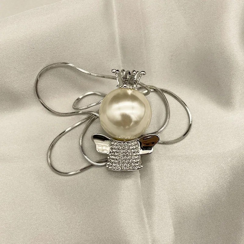 Princess Cute Crown Alloy Titanium Steel Plating Inlay Zircon Gold Plated Silver Plated Sweater Chain Long Necklace_colorza_1