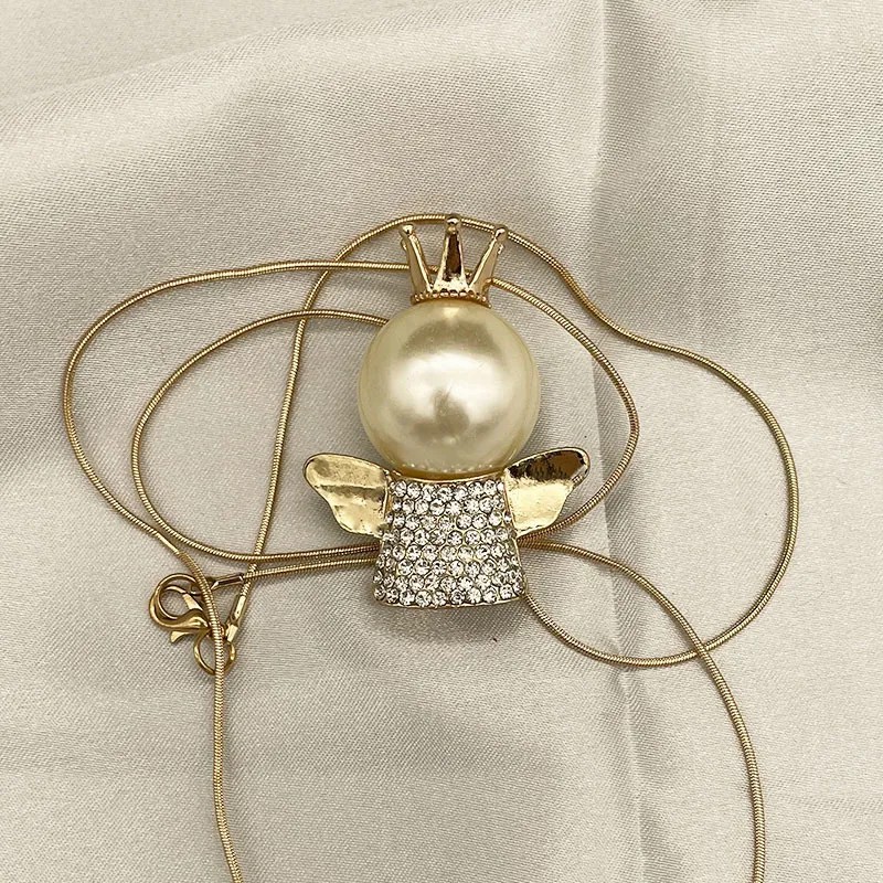 Princess Cute Crown Alloy Titanium Steel Plating Inlay Zircon Gold Plated Silver Plated Sweater Chain Long Necklace_colorza_4
