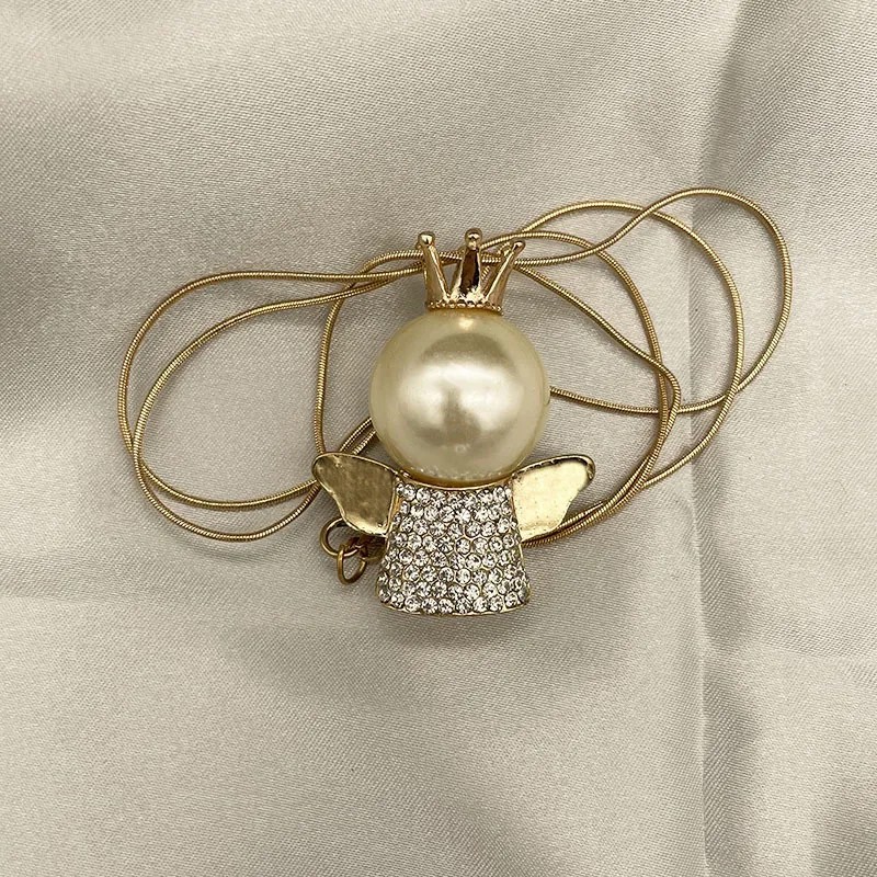 Princess Cute Crown Alloy Titanium Steel Plating Inlay Zircon Gold Plated Silver Plated Sweater Chain Long Necklace_colorza_5