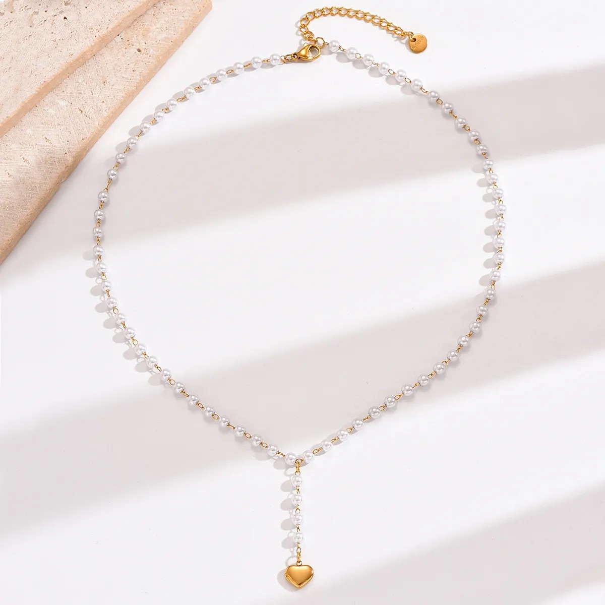 Elegant Heart Shape Stainless Steel Artificial Pearl Plating 14K Gold Plated Pendant Necklace_colorza_1