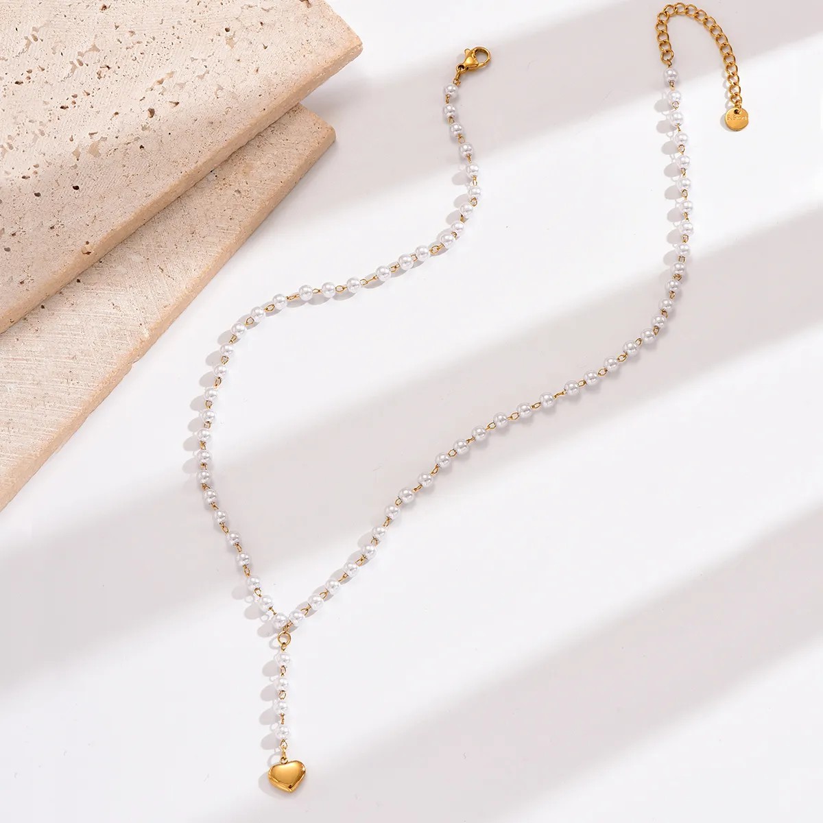 Elegant Heart Shape Stainless Steel Artificial Pearl Plating 14K Gold Plated Pendant Necklace_colorza_3