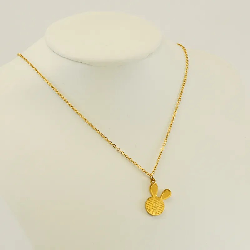 Cute Modern Style Rabbit Word Stainless Steel Plating Inlay Rhinestones 18K Gold Plated Pendant Necklace_colorza_1
