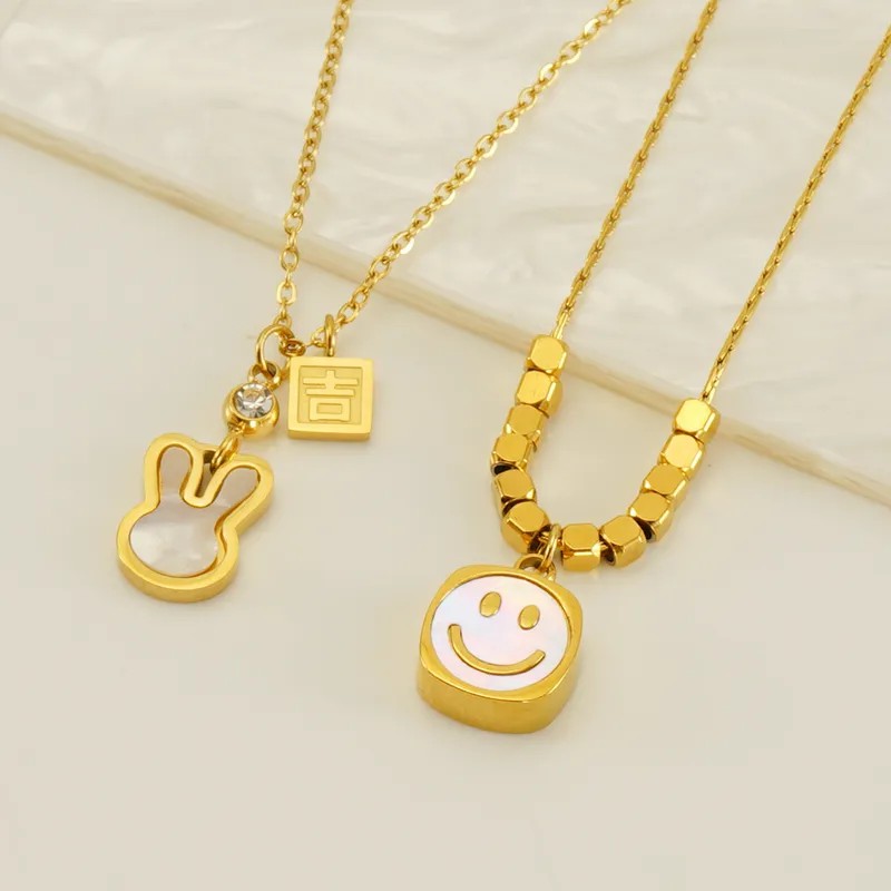 Cute Modern Style Rabbit Word Stainless Steel Plating Inlay Rhinestones 18K Gold Plated Pendant Necklace_colorza_2