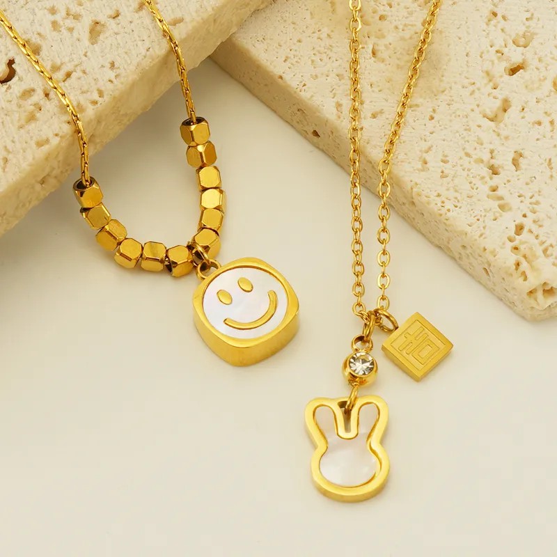 Cute Modern Style Rabbit Word Stainless Steel Plating Inlay Rhinestones 18K Gold Plated Pendant Necklace_colorza_3