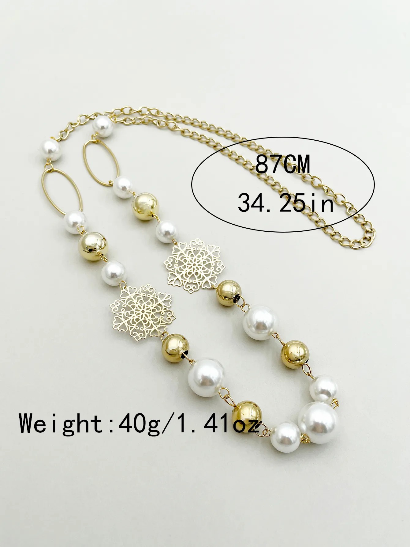 Casual Hip-Hop Rock Snowflake Stainless Steel Pearl Plating Hollow Out Gold Plated Long Necklace_colorza_3