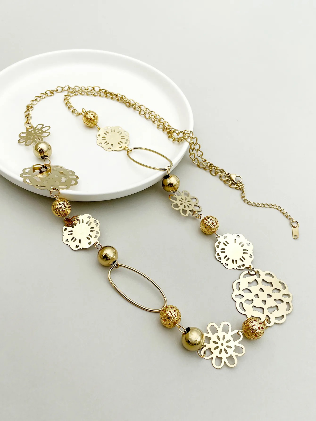 Hip-Hop Rock Commute Flower Stainless Steel Patchwork Plating Hollow Out Gold Plated Long Necklace_colorza_2