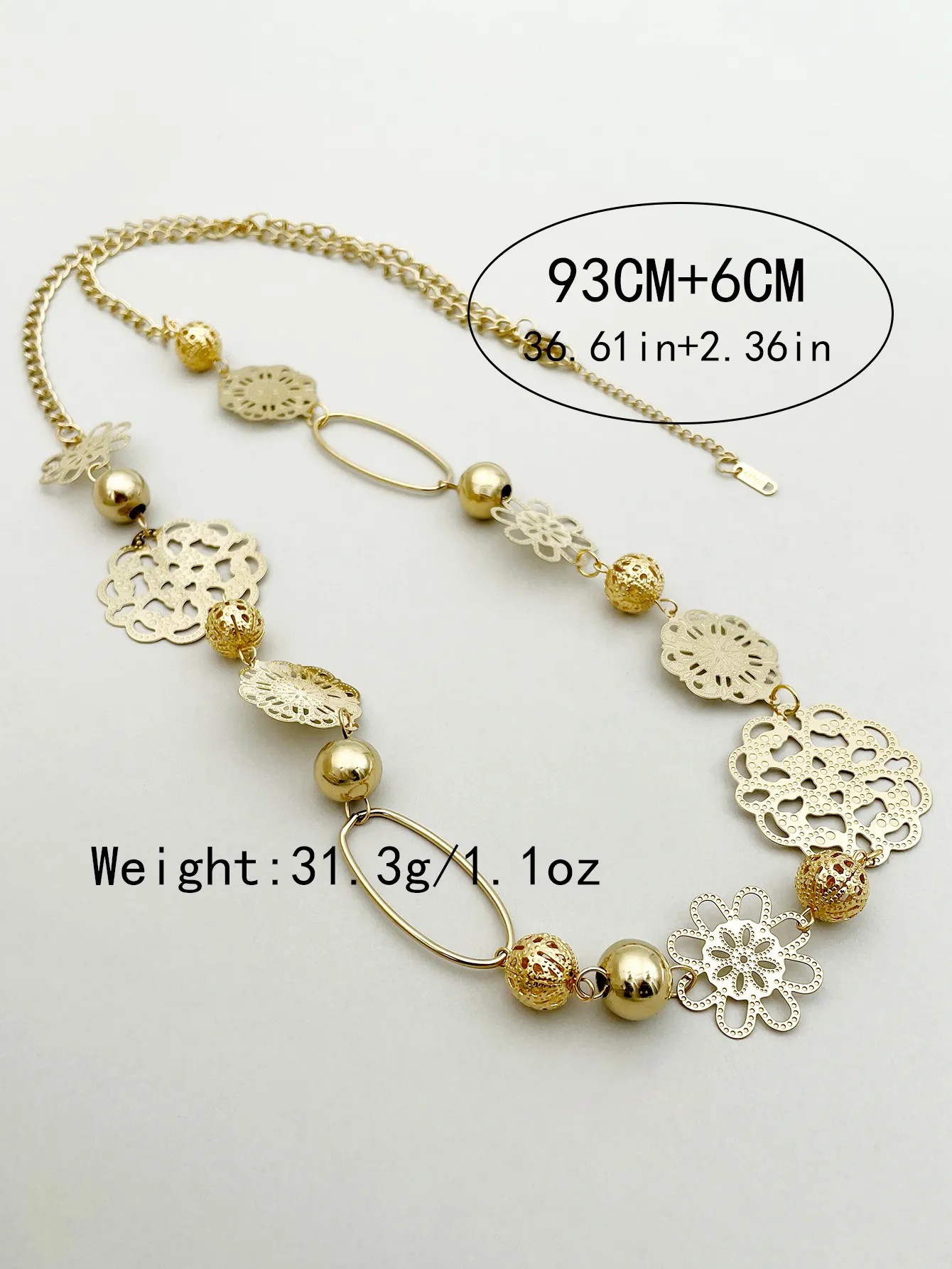 Hip-Hop Rock Commute Flower Stainless Steel Patchwork Plating Hollow Out Gold Plated Long Necklace_colorza_3