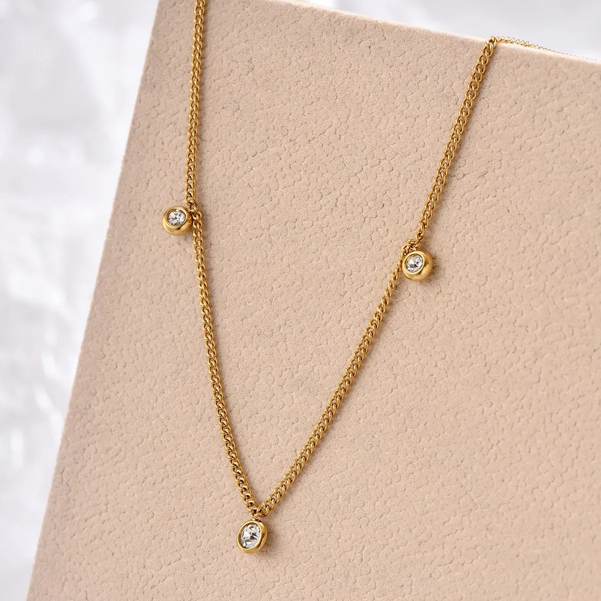 Elegant Simple Style Round Stainless Steel Plating Inlay Rhinestones 14K Gold Plated Necklace_colorza_1