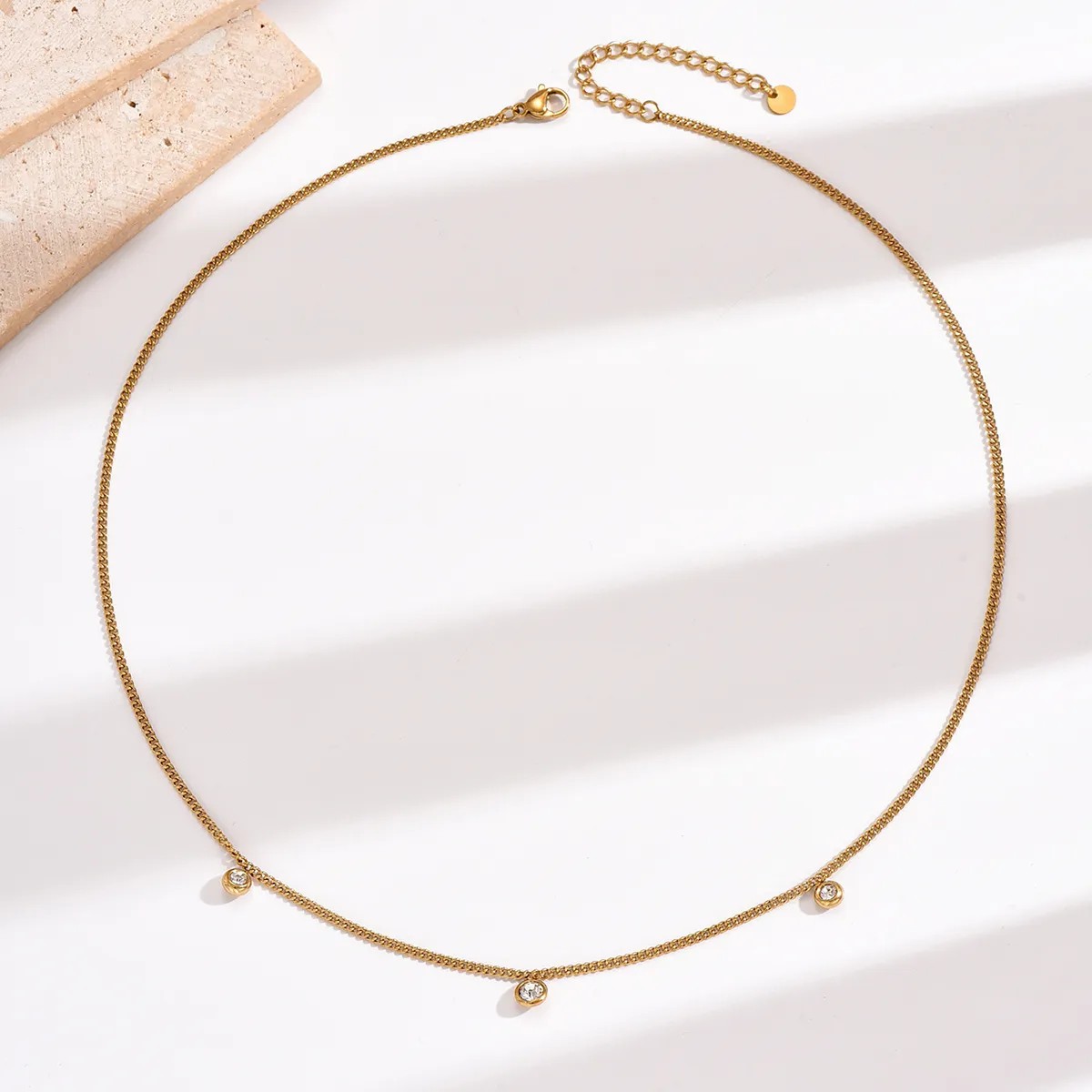 Elegant Simple Style Round Stainless Steel Plating Inlay Rhinestones 14K Gold Plated Necklace_colorza_3