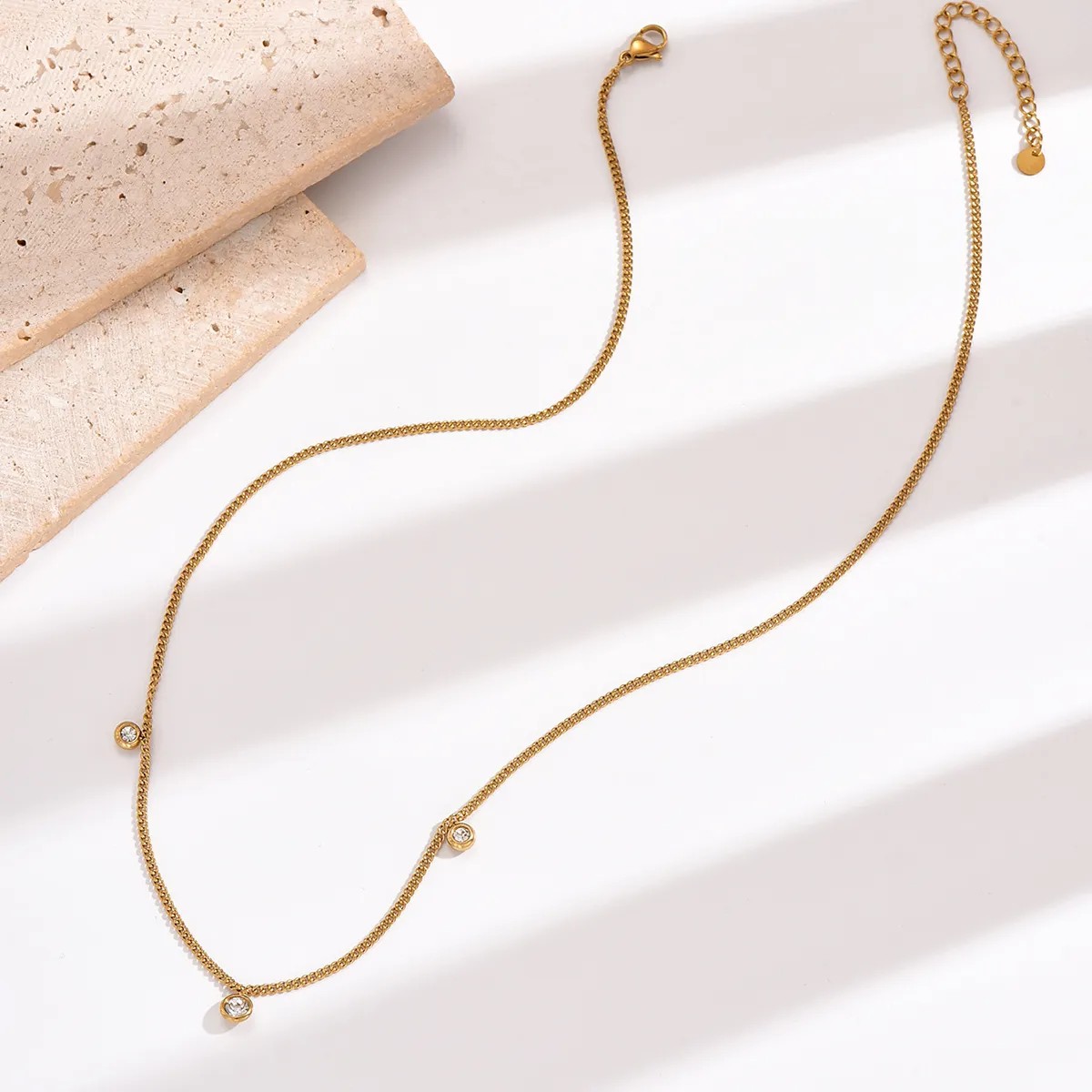 Elegant Simple Style Round Stainless Steel Plating Inlay Rhinestones 14K Gold Plated Necklace_colorza_4