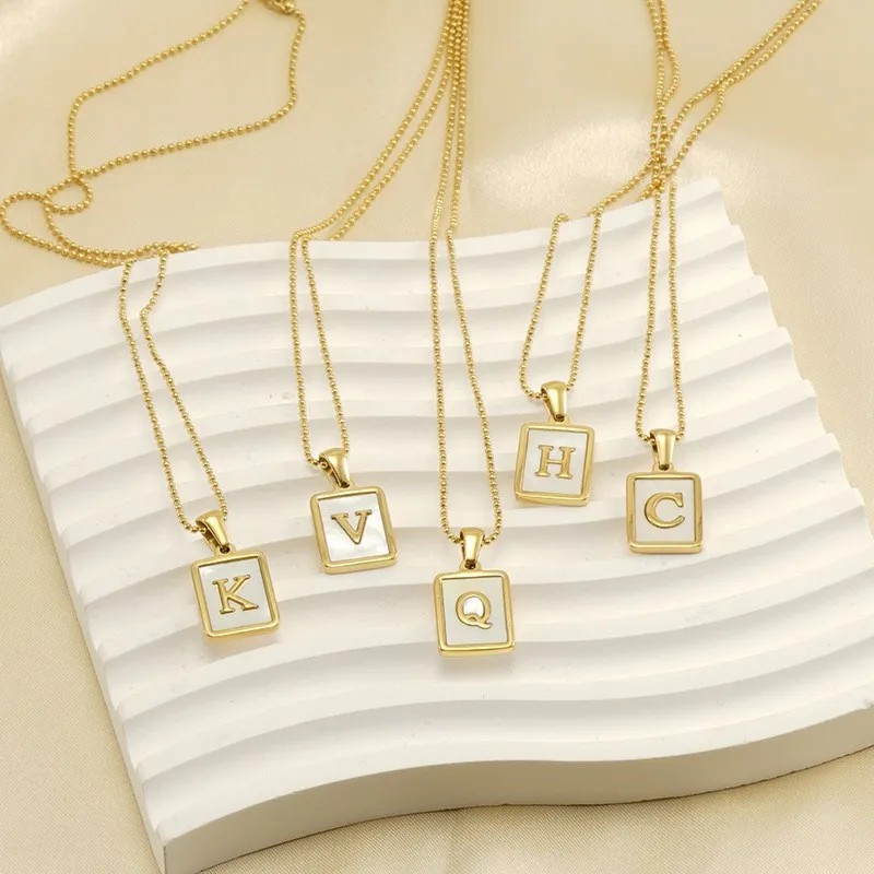 Casual French Style Letter Stainless Steel Plating Inlay Shell 18K Gold Plated Pendant Necklace_colorza_1