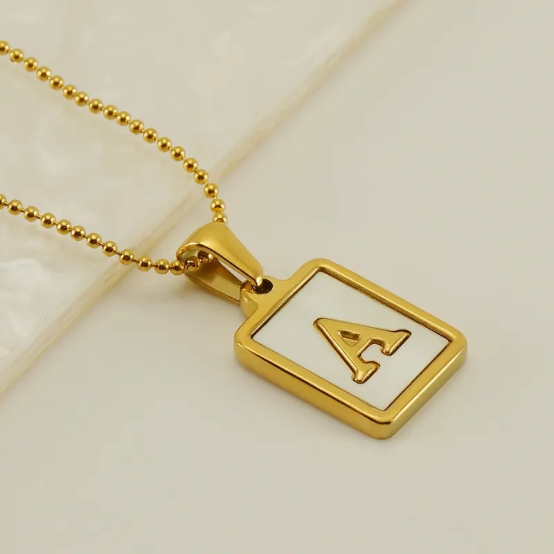 Casual French Style Letter Stainless Steel Plating Inlay Shell 18K Gold Plated Pendant Necklace_colorza_3