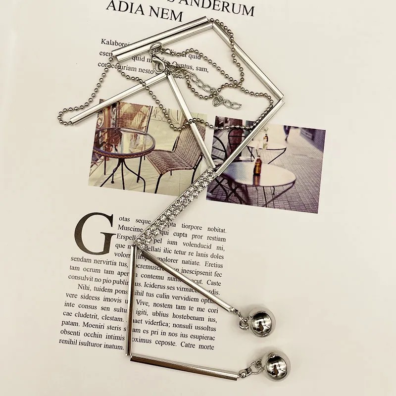 Simple Style Commute Solid Color Stainless Steel Beaded Plating Inlay Rhinestones Silver Plated Sweater Chain Long Necklace_colorza_5
