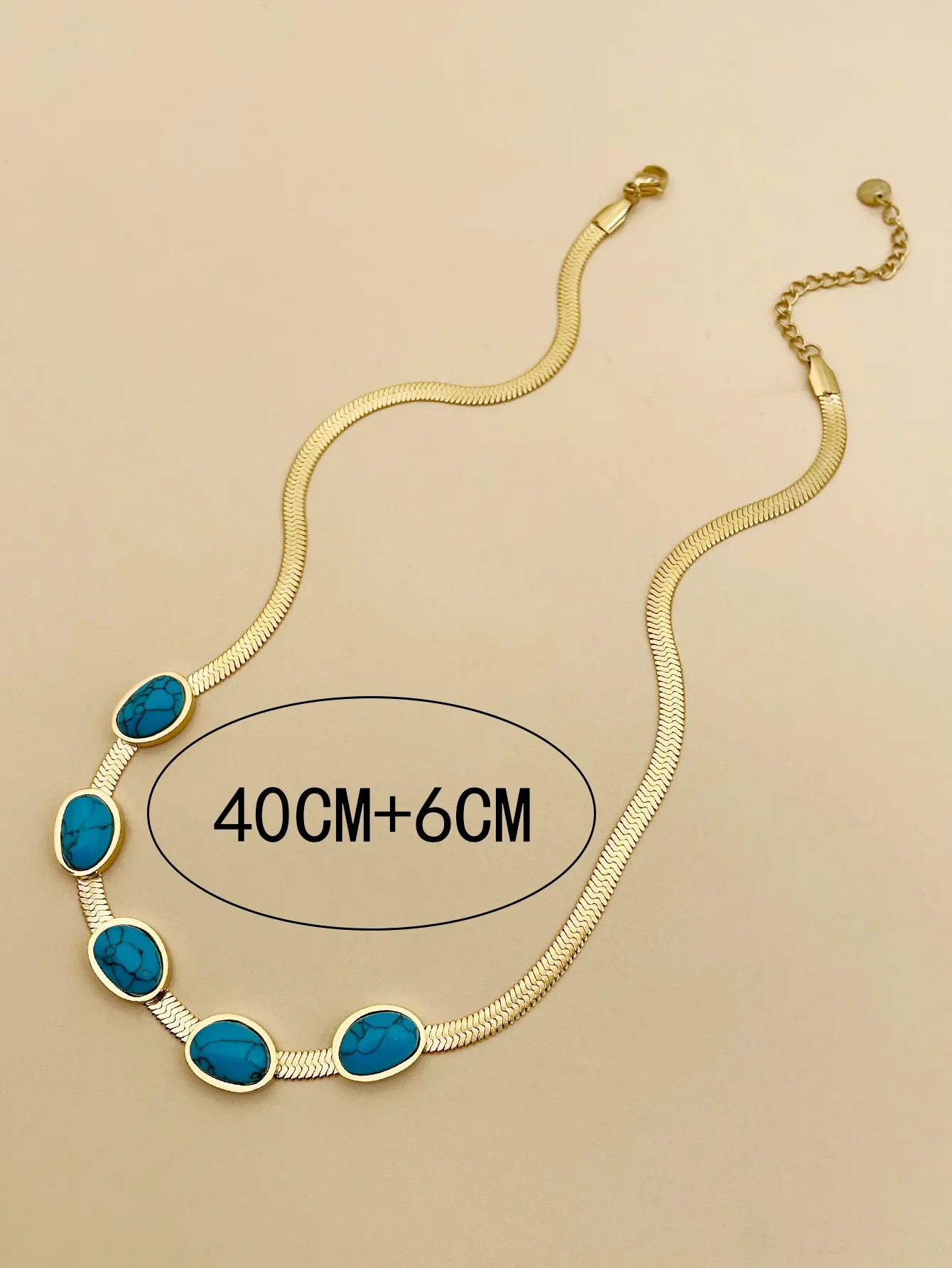 Elegant Vintage Style Oval Stainless Steel Polishing Plating Inlay Turquoise Gold Plated Necklace_colorza_3