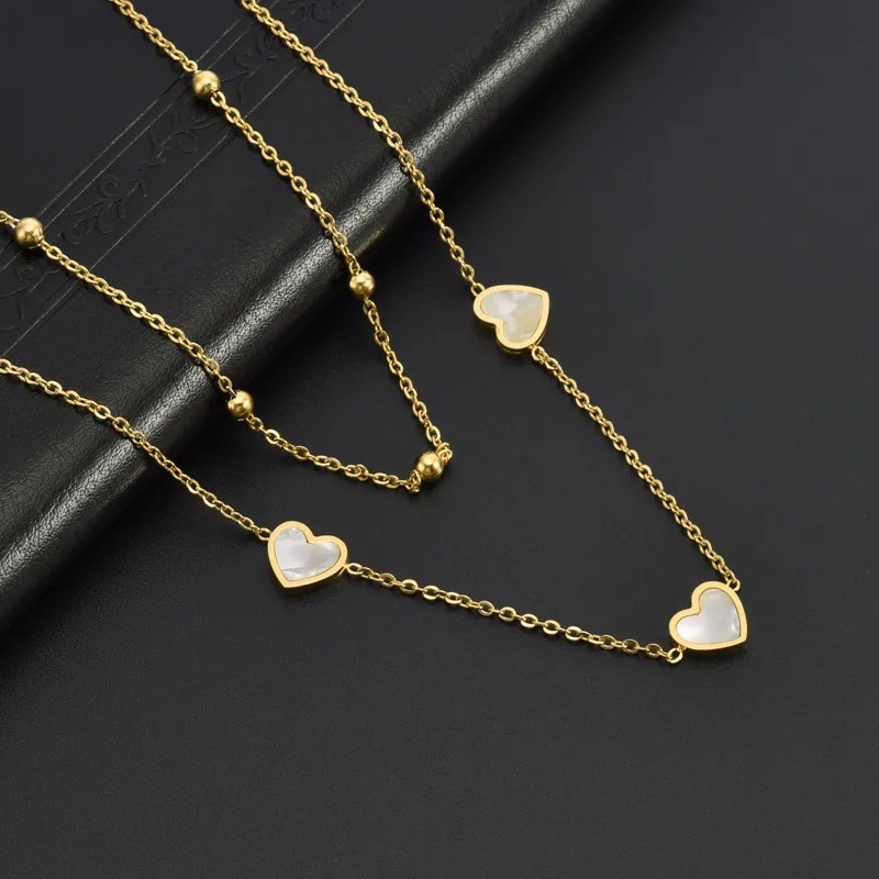 Casual Sweet Heart Shape Titanium Steel Plating Layered Necklaces_colorza_1