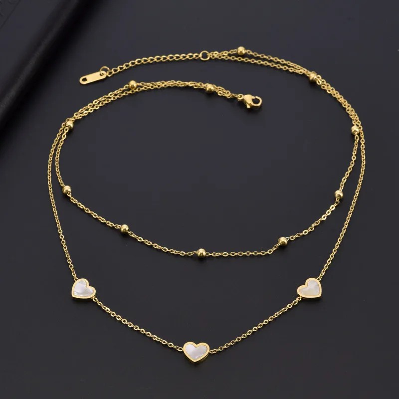 Casual Sweet Heart Shape Titanium Steel Plating Layered Necklaces_colorza_2