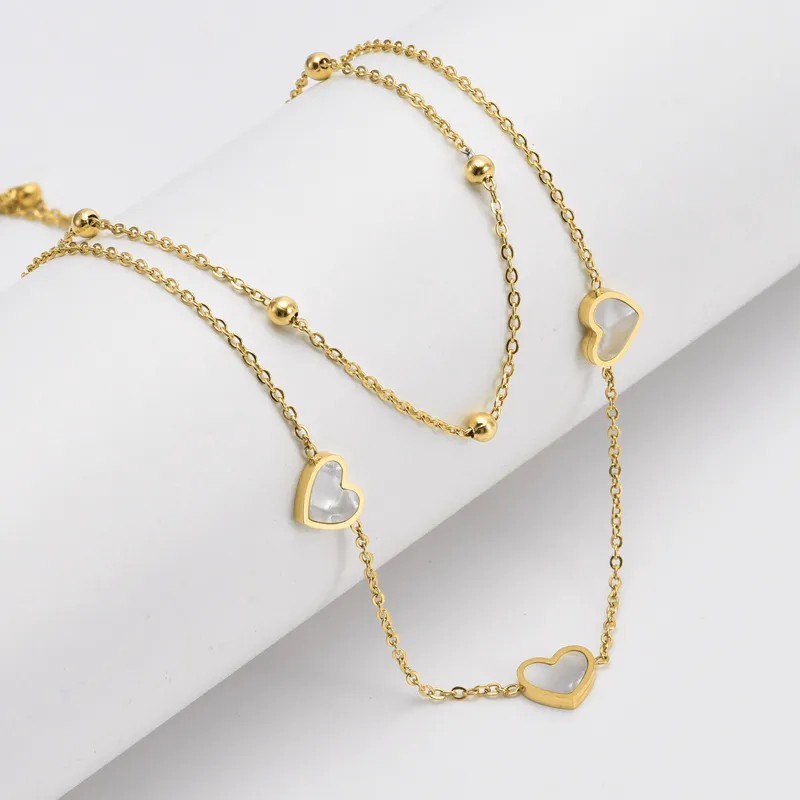 Casual Sweet Heart Shape Titanium Steel Plating Layered Necklaces_colorza_3