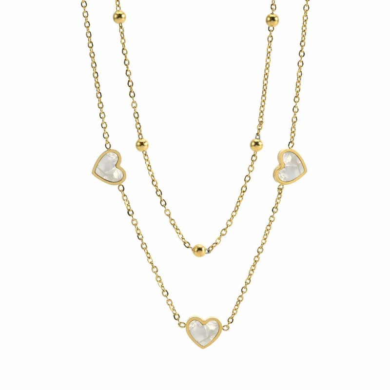 Casual Sweet Heart Shape Titanium Steel Plating Layered Necklaces_colorza_4