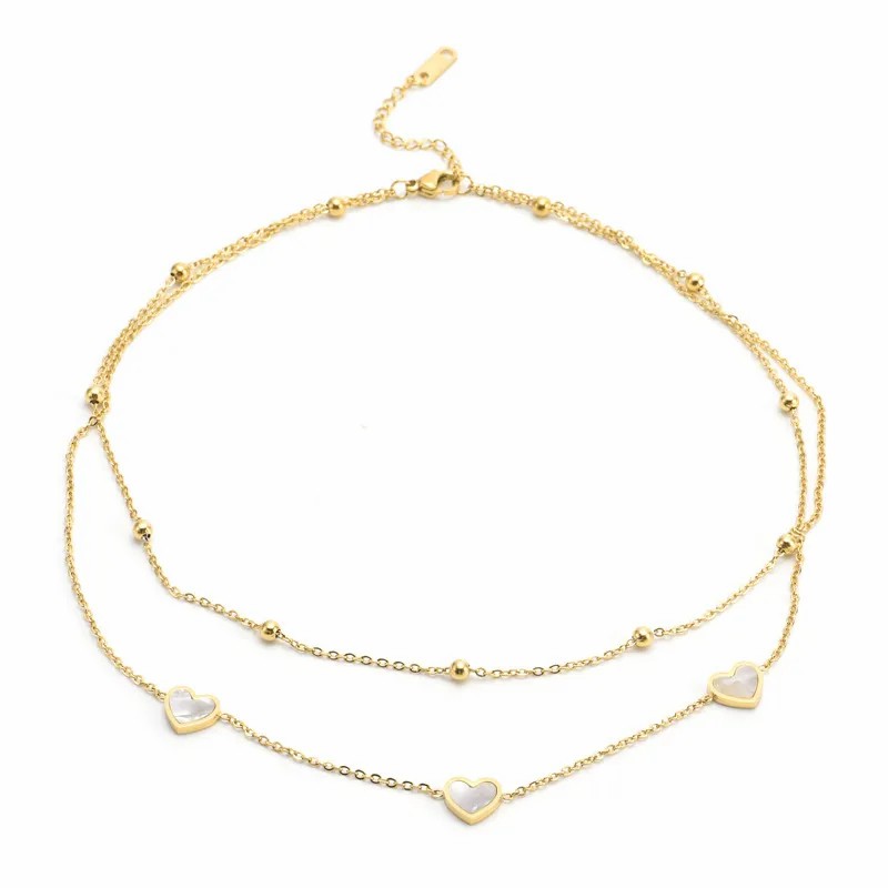 Casual Sweet Heart Shape Titanium Steel Plating Layered Necklaces_colorza_5