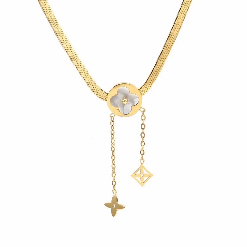 Casual Simple Style Four-Leaf Flower Titanium Steel Plating 18K Gold Plated Necklace_colorza_2