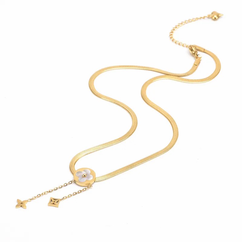Casual Simple Style Four-Leaf Flower Titanium Steel Plating 18K Gold Plated Necklace_colorza_3