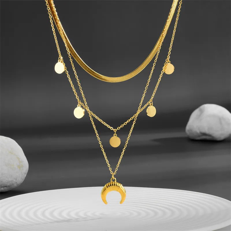 Lady Moon Titanium Steel Plating 18K Gold Plated Layered Necklaces_colorza_1