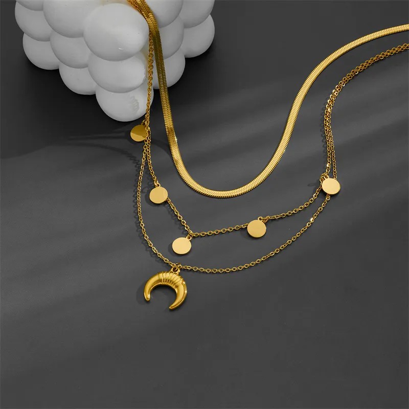 Lady Moon Titanium Steel Plating 18K Gold Plated Layered Necklaces_colorza_2