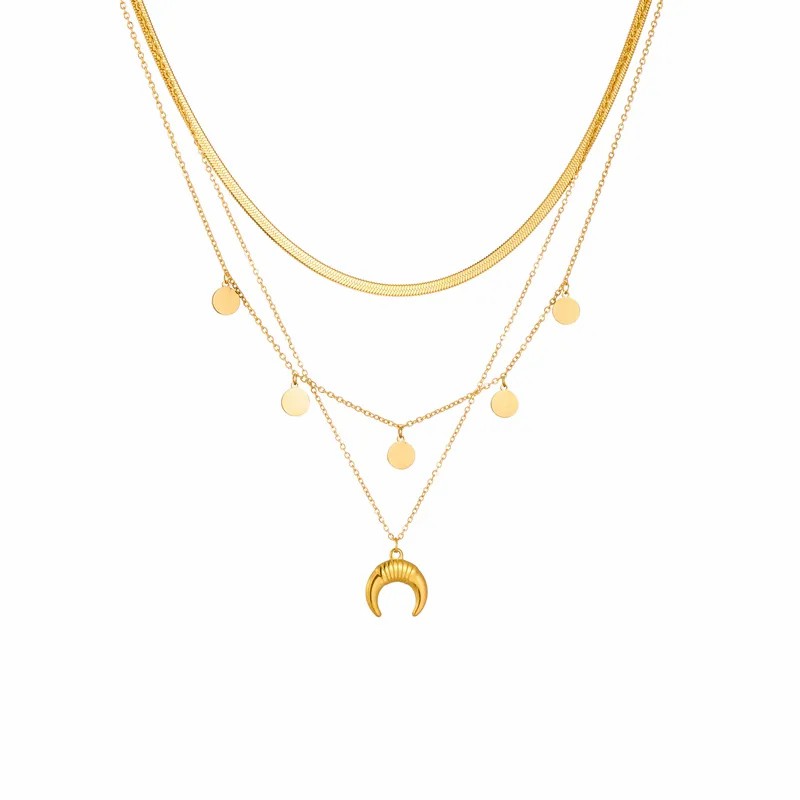 Lady Moon Titanium Steel Plating 18K Gold Plated Layered Necklaces_colorza_5