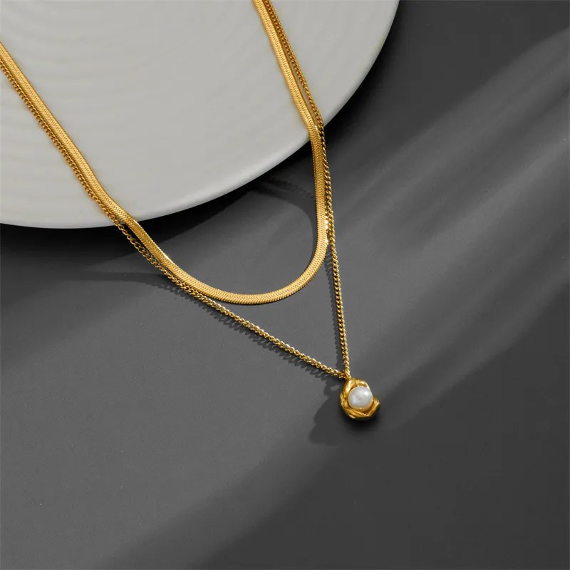 Simple Style Pea Titanium Steel Plating Inlay Zircon 18K Gold Plated Pendant Necklace_colorza_3