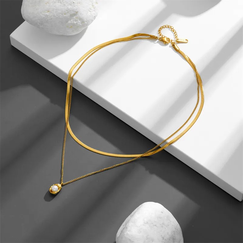 Simple Style Pea Titanium Steel Plating Inlay Zircon 18K Gold Plated Pendant Necklace_colorza_4