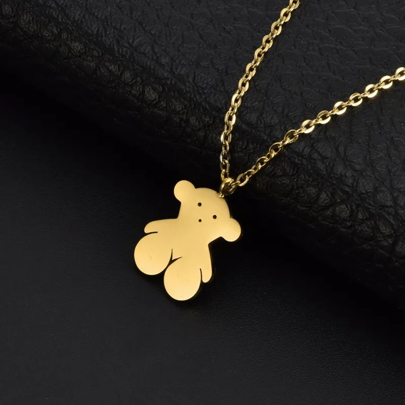 Simple Style Little Bear Titanium Steel Plating Titanium Steel 18K Gold Plated Pendant Necklace_colorza_1