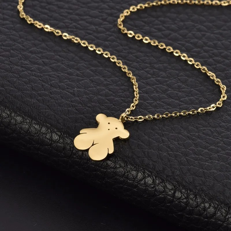 Simple Style Little Bear Titanium Steel Plating Titanium Steel 18K Gold Plated Pendant Necklace_colorza_2