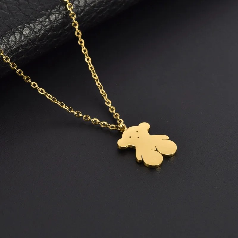 Simple Style Little Bear Titanium Steel Plating Titanium Steel 18K Gold Plated Pendant Necklace_colorza_4