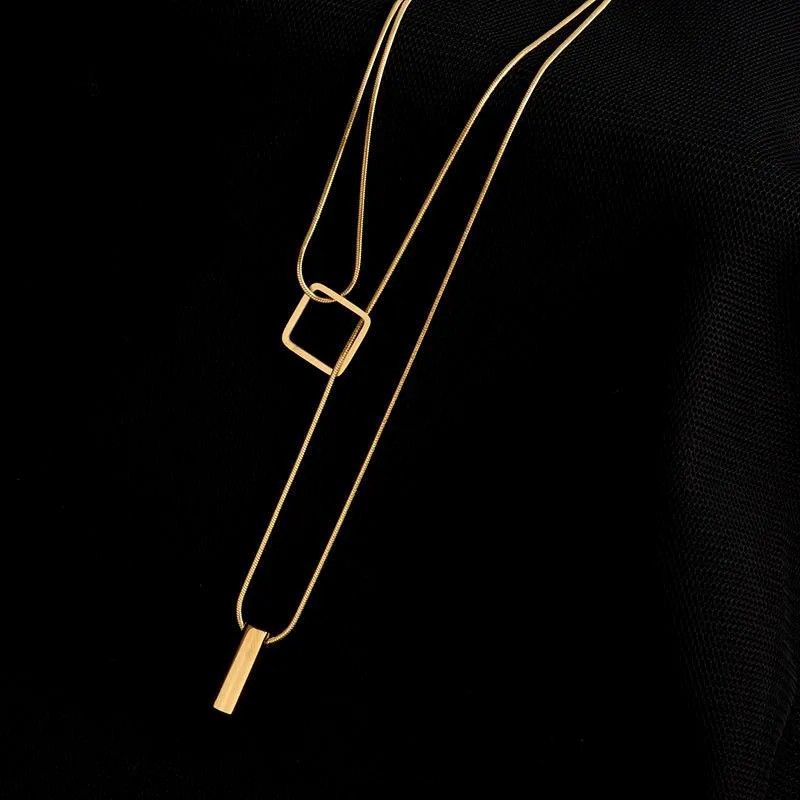 Vintage Style Square Titanium Steel Plating 18K Gold Plated Pendant Necklace_colorza_4
