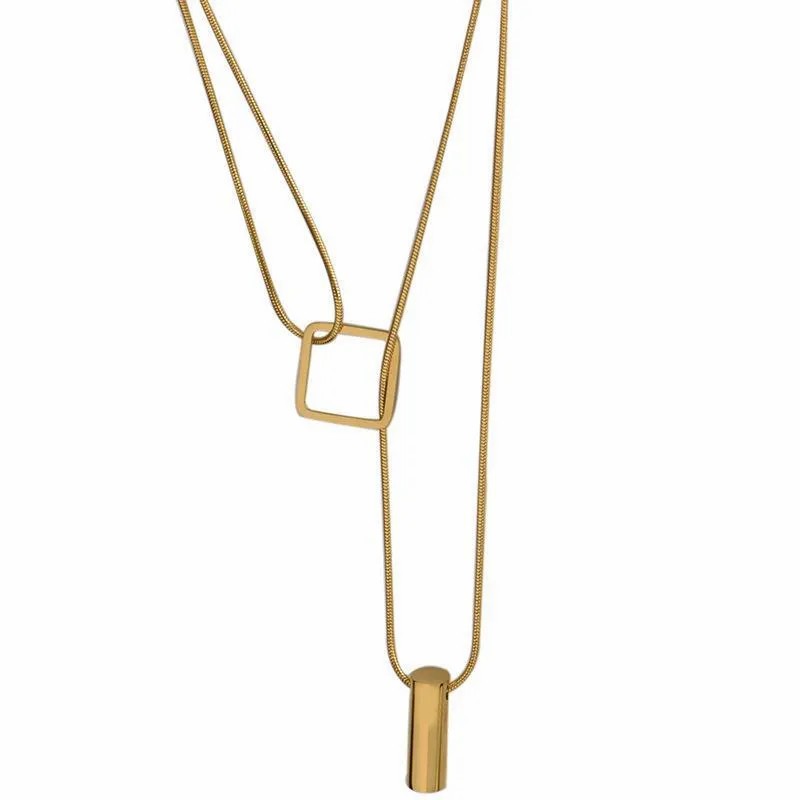 Vintage Style Square Titanium Steel Plating 18K Gold Plated Pendant Necklace_colorza_5