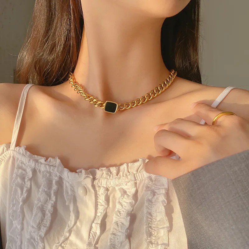 Punk Simple Style Square Titanium Steel Plating 18K Gold Plated Necklace_colorza_3