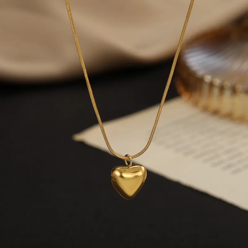 Sweet Simple Style Heart Shape Titanium Steel Plating 18K Gold Plated Pendant Necklace_colorza_1