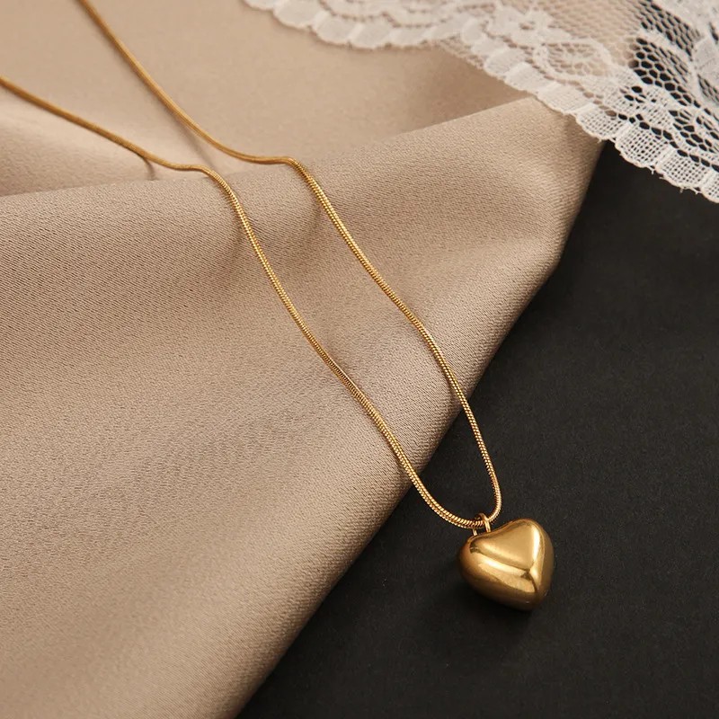 Sweet Simple Style Heart Shape Titanium Steel Plating 18K Gold Plated Pendant Necklace_colorza_3