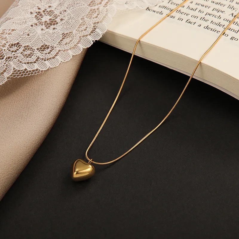 Sweet Simple Style Heart Shape Titanium Steel Plating 18K Gold Plated Pendant Necklace_colorza_4
