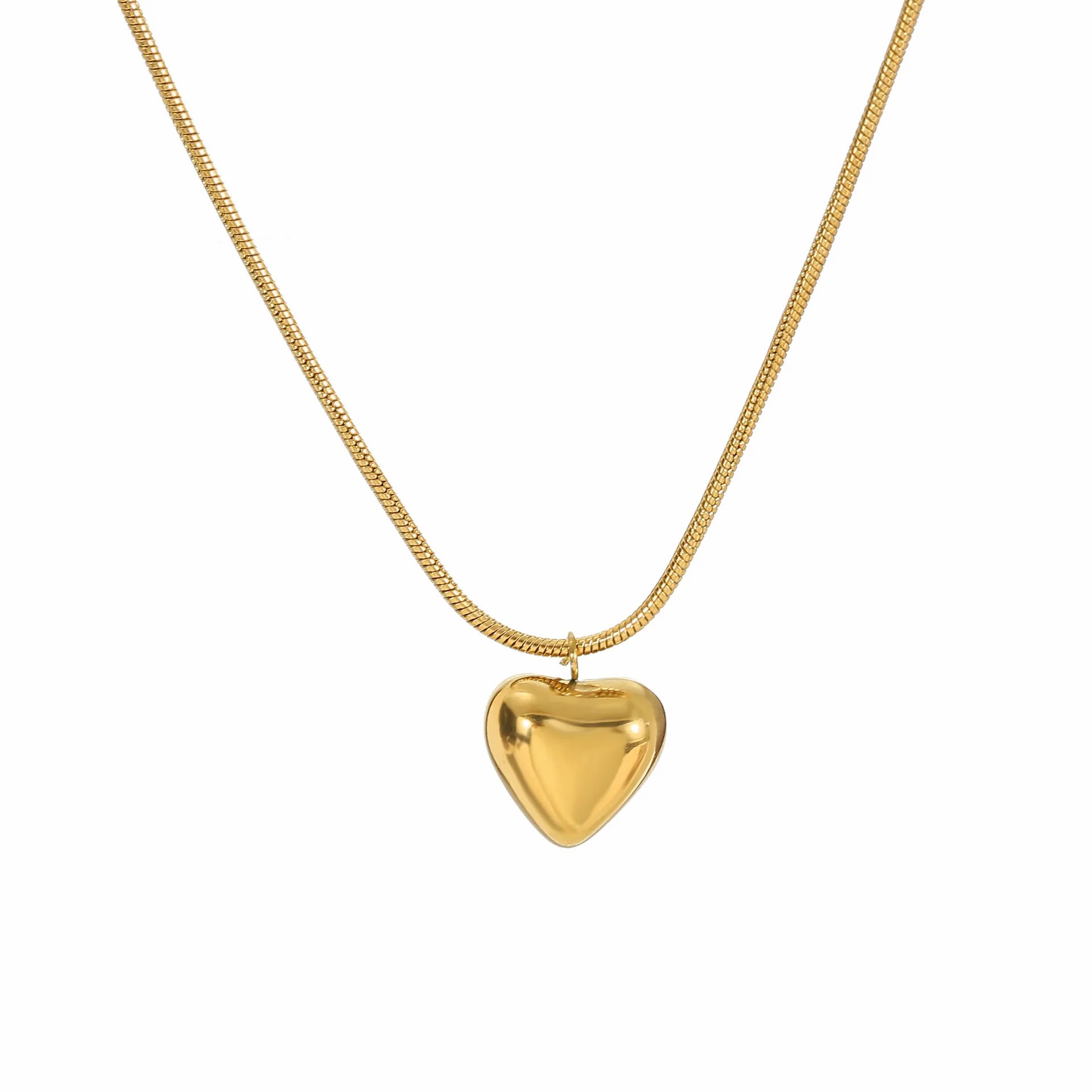 Sweet Simple Style Heart Shape Titanium Steel Plating 18K Gold Plated Pendant Necklace_colorza_5