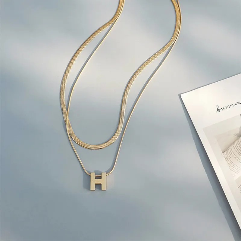 Punk Letter Titanium Steel Plating 18K Gold Plated Layered Necklaces_colorza_1