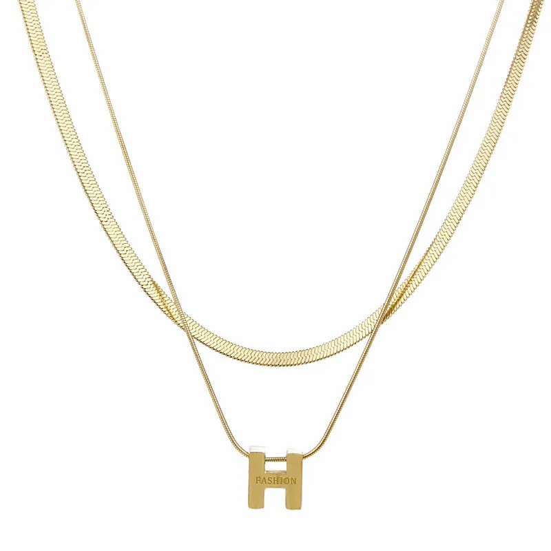 Punk Letter Titanium Steel Plating 18K Gold Plated Layered Necklaces_colorza_5