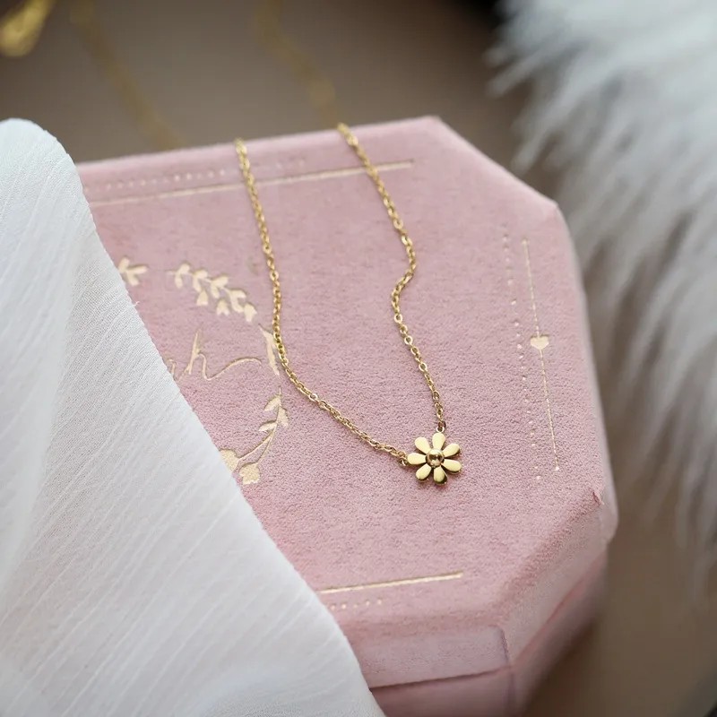 Simple Style Daisy Titanium Steel Plating 18K Gold Plated Pendant Necklace_colorza_4
