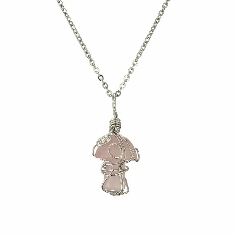 Retro Mushroom Stainless Steel Agate Plating Pendant Necklace_colorza_3