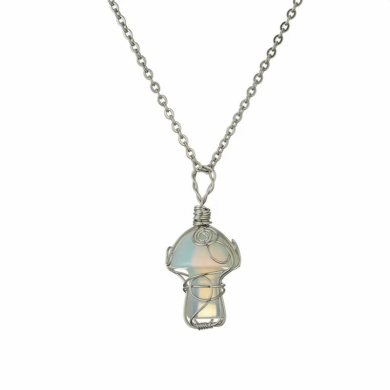 Retro Mushroom Stainless Steel Agate Plating Pendant Necklace_colorza_4