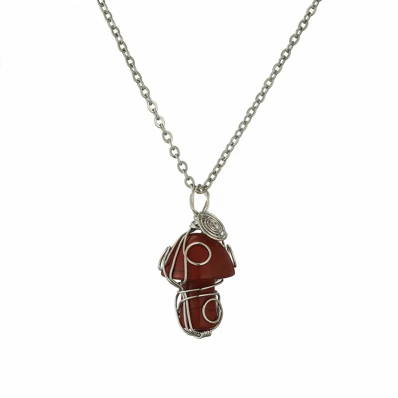 Retro Mushroom Stainless Steel Agate Plating Pendant Necklace_colorza_6